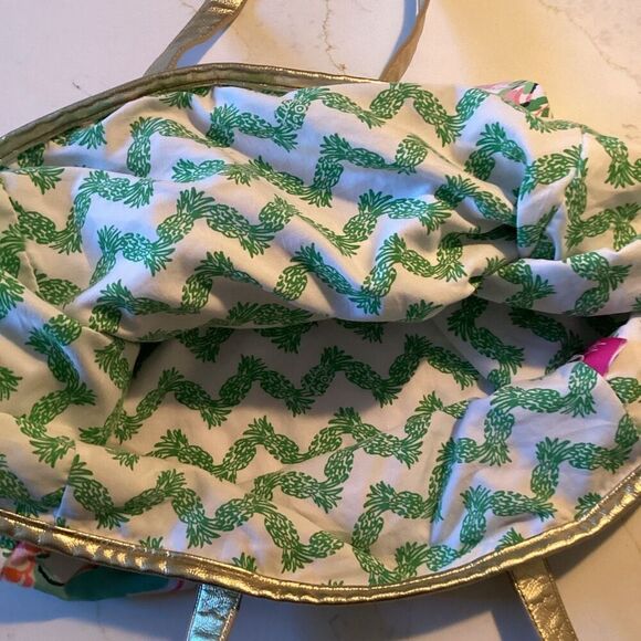 Lilly Pulitzer Target Tote Bag Nosie Posie Gold Handle 24” - Picture 4 of 5